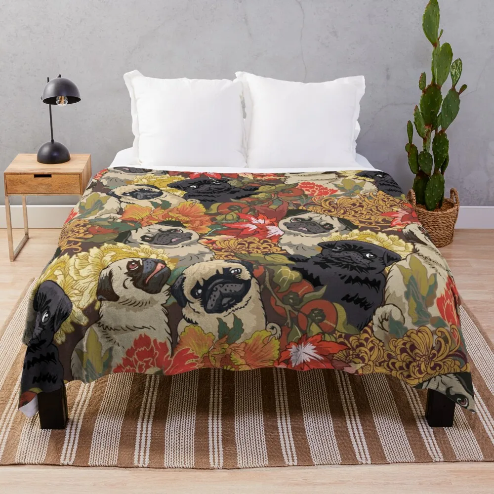 

Because Pugs Autumn Throw Blanket Double blanket synthetic skin blanket
