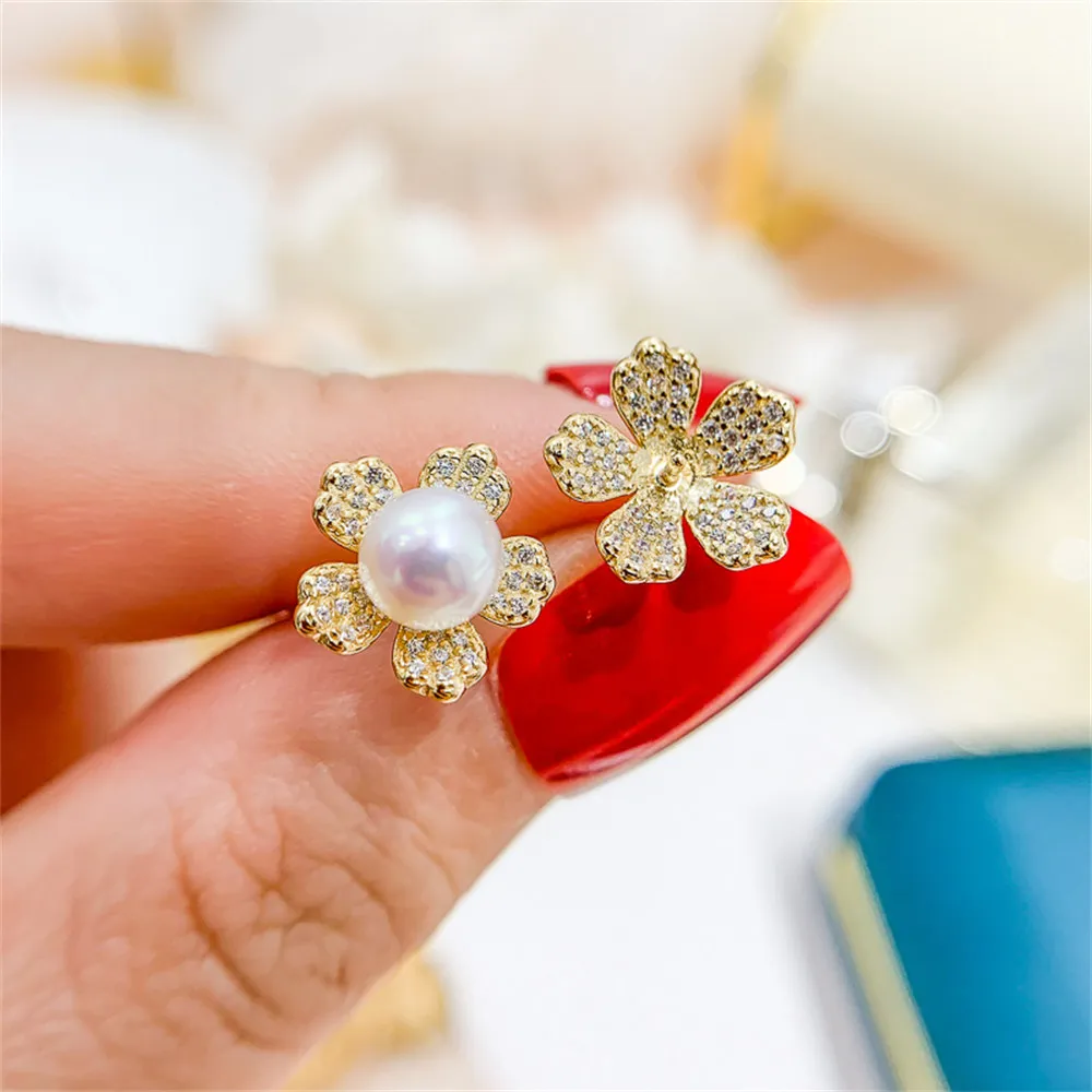 

DIY Pearl Earnail Accessories S925 Sterling Silver Jewelry Fashion Women's Earrings Women's Empty Fit 5-7mm Beads