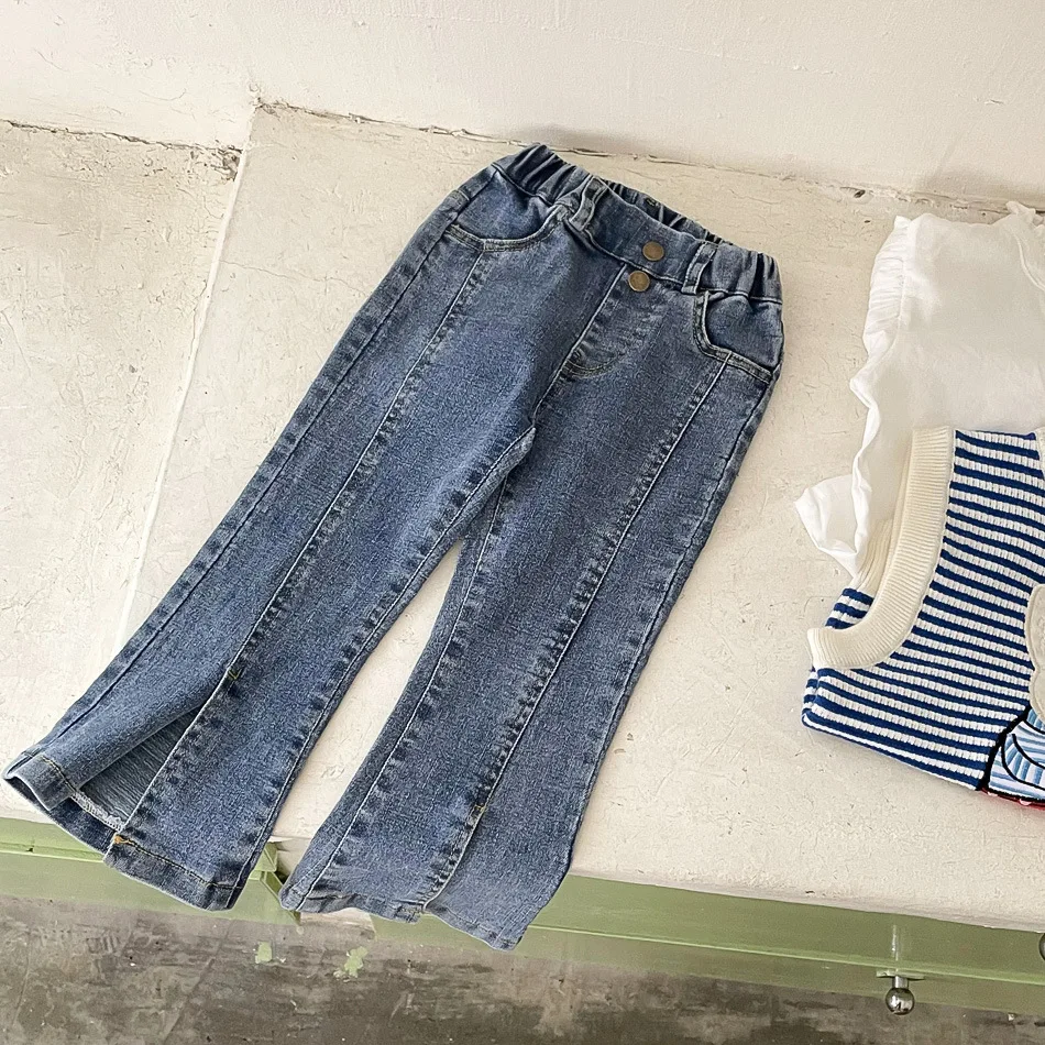 

2023 Autumn Spring Baby Girls Skinny Jeans Fashion Korean Style Children Denim Pants Elastics Kids Flared Trousers 2 To 8 Years