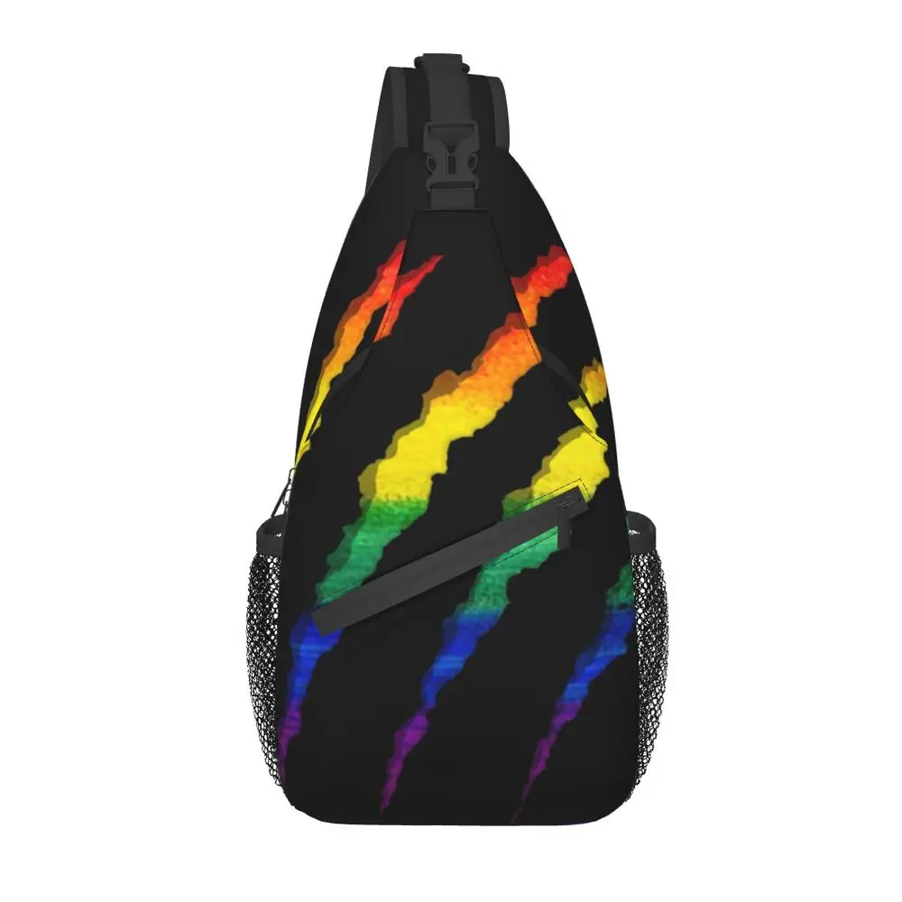 

LGBT Ripped And Shredded Sling Chest Bag Customized GLBT Gay Lesbian Pride Crossbody Shoulder Backpack for Men Traveling Daypack