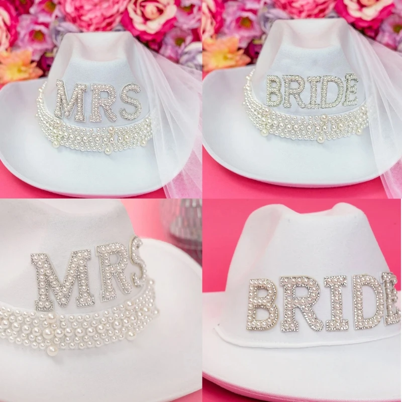 

White Elegant Cowgirl Hat Bride Wedding Photo Costume Props Summer Hollow Out Women Girl Hat Western Style Cowboy Caps