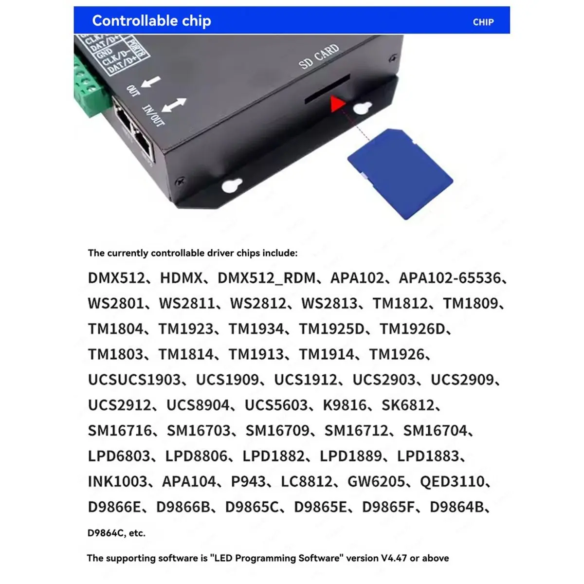 Фото Контроллер светодиодных лент ABIU H807SA с 8 портами RGB поддерживает управление светодиодным освещением Artnet Resolume WS2811 WS2812, европейская вилка. №4