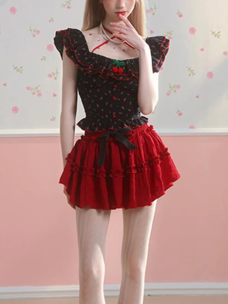 Летний японский кавайный комплект из 2 предметов женский корейский костюм с