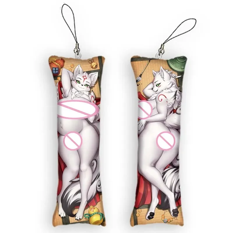 Мини Dakimakura аниме Amaterasu (okami) брелок кулон двусторонний принт подвесной орнамент