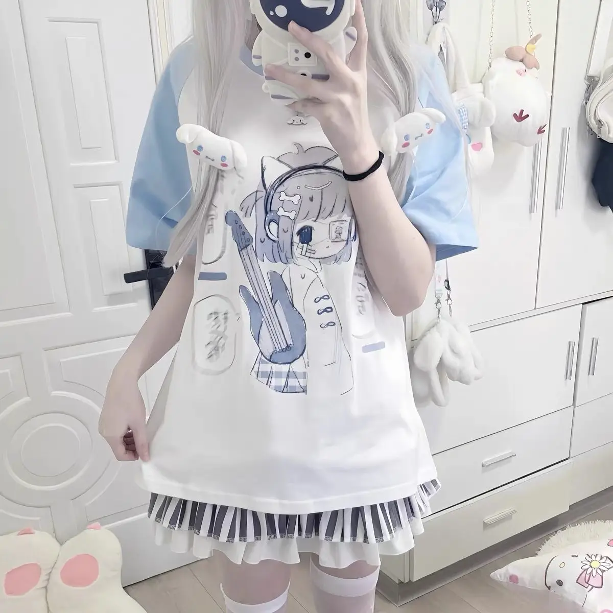 Фото Японская милая летняя новая футболка с коротким рукавом в стиле аниме Harajuku Sweet Girl, повседневные универсальные графические футболки Y2k Top №1