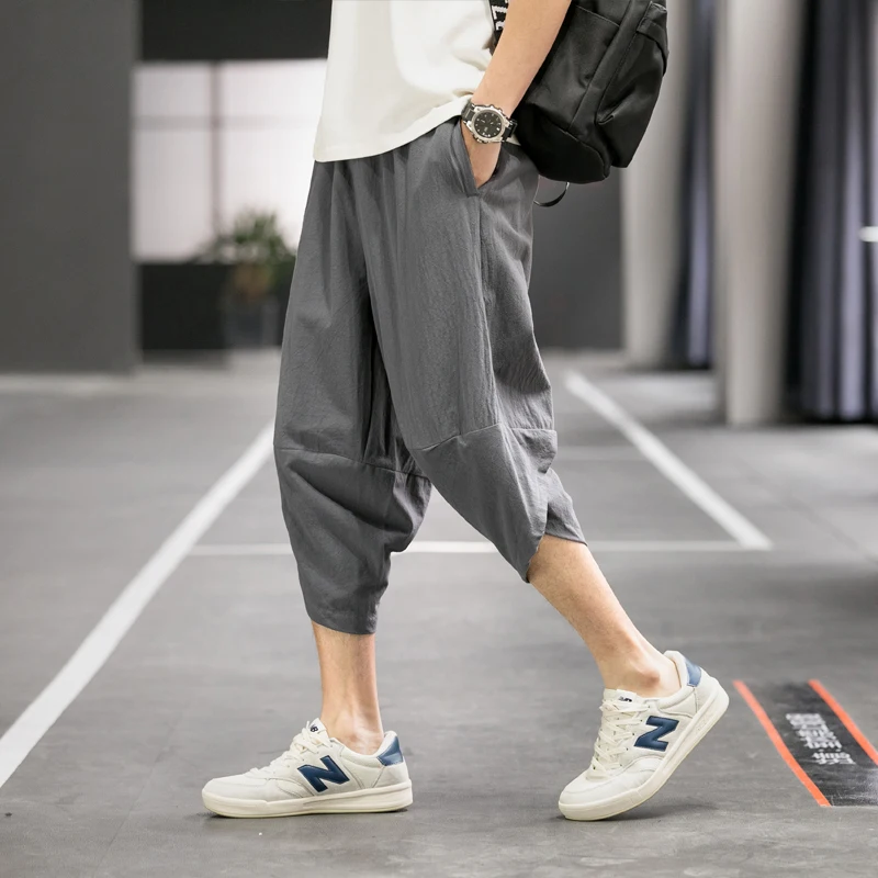 Men Harajuku Harem Pants 2022 Mens Summer Cotton Linen Joggers Pants Male Vintage Chinese Style Sweatpants Fashions
