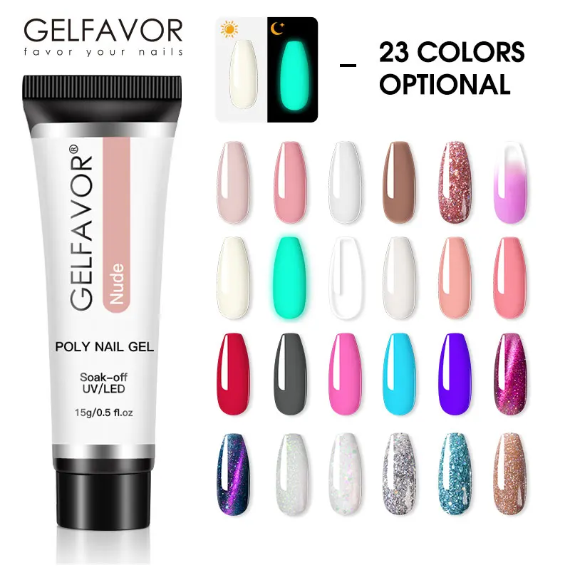 

GELFAVOR Gel Nail Polish Poly Nail Gel Glitter Color Base Top Coat UV LED Soak Off Gel Nail Polish Semi Permanent Hybrid Varnish