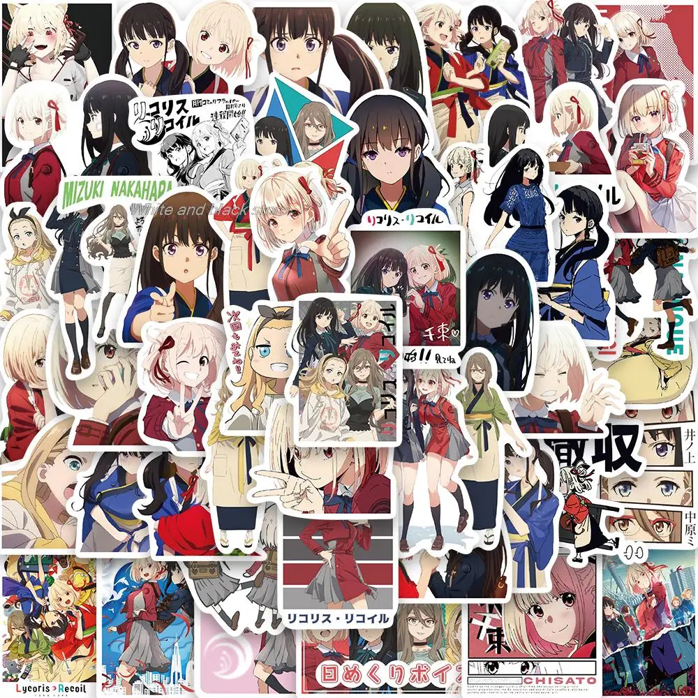 

10/50 шт. стикер Lycoris Recoil аниме мультфильм чемодан ноутбук кафе скейтборд ностальгия молния фотография для холодильника подарок