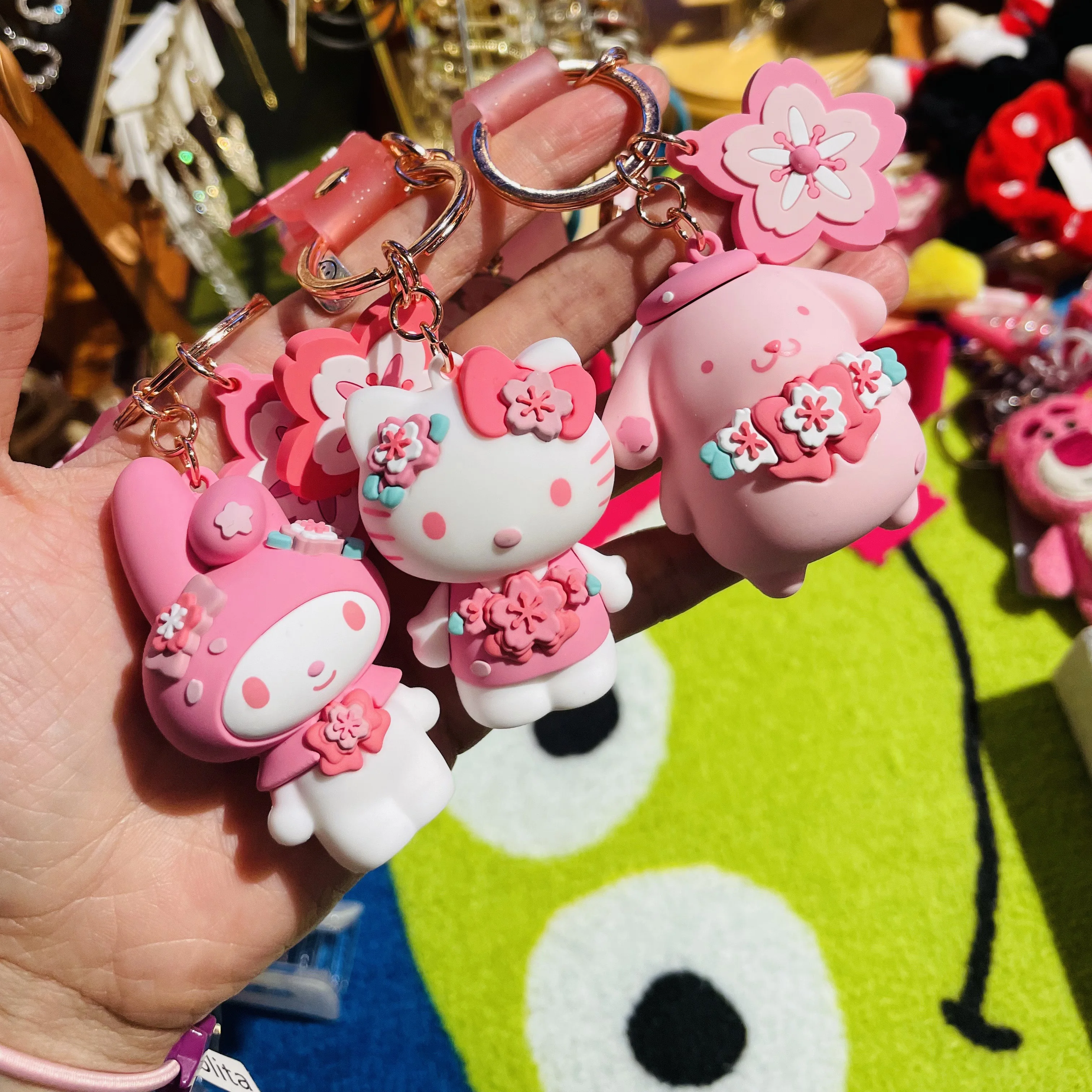 

Sanrio Hello Kity Keychain Pink Kuromi Melody Cinnamoroll Cherry Blossoms Pendant Kawaii Ornaments Girls Holiday Gifts