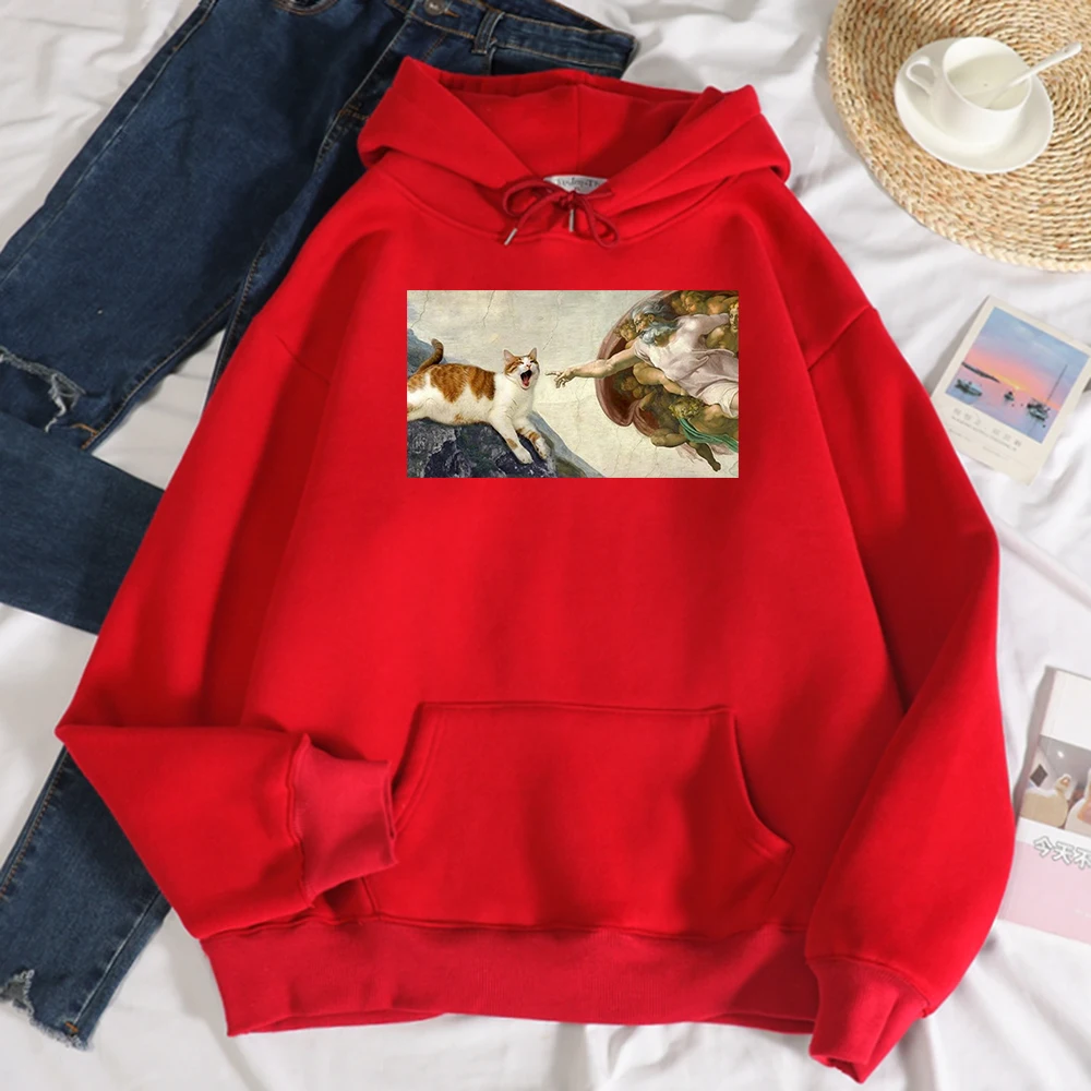 

Cat Breaking Into A Famous Painting Women Hoody Harajuku Oversize Hoodie Creativity Crewneck Sweatshirt Casual Clothing