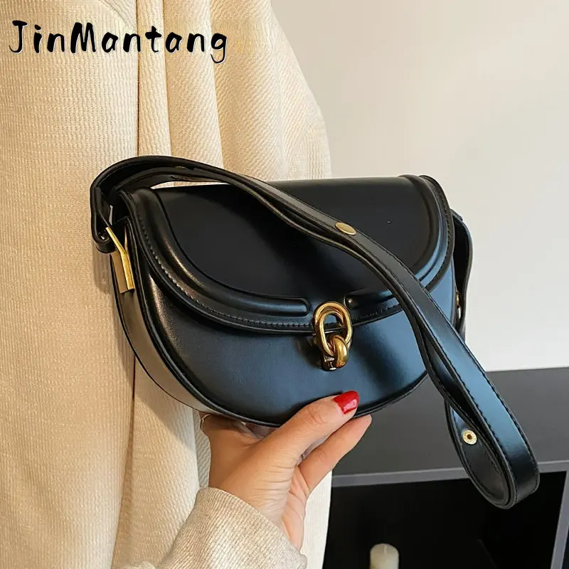 

Jin Mantang Saddle Crossbody Bags for Women 2022 Trend Fashion PU Leather Small Shoulder Handbags and Purses Solid Vintage Bag