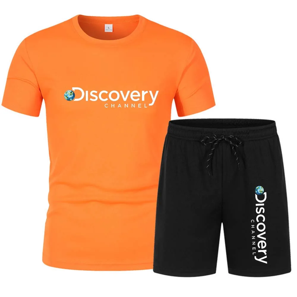 Summer Discovery Men's Two Piece Set Linen Fabric Casual T-Shirt and Shorts Set Mens Sports Suit Fashion Short Sleeve Tracksuit