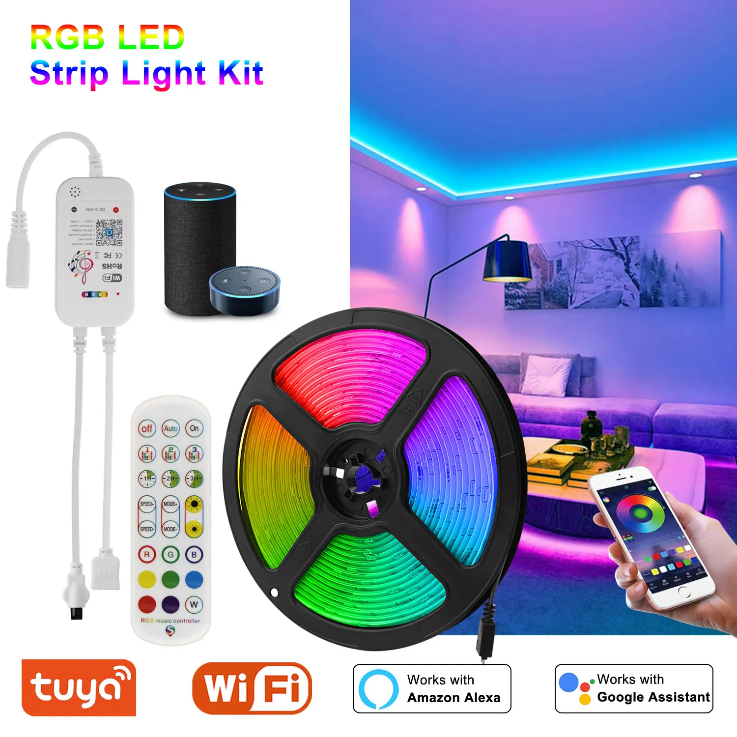 

5M Tuya WiFi Led Light Strip Rainbow Neon Light Bluetooth Control DC 12V Flexible Tape Night Light Decor TV Background Bedroom