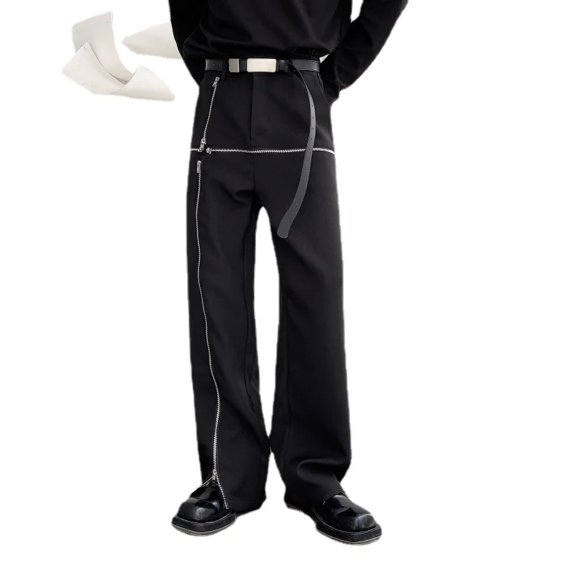 

Men Chic Zipper Streetwear Fashion Hip Hop Punk Loose Casual Straight Motorcycle Pant Male Net Celebrity Trousers