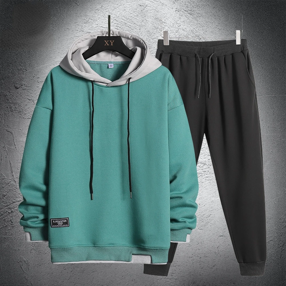 

Men Sweatshirts Sets 2 Piece Long Sleeved Sportswear Pullover Hoodies +Trousers Tracksuit Outfits Male Casual Jogger Sweat Suits