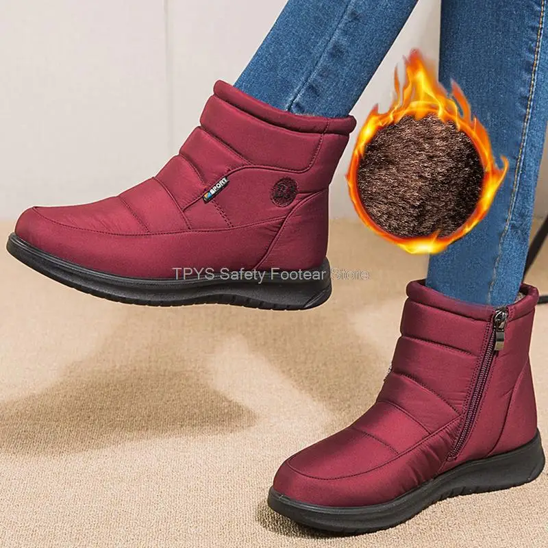 

2023 Waterproof Women Boots Warm Plush Snow Boots For Winter Shoes Casual Cutton Shoes Woman Ankle Boots Low Heels Mother Shoes