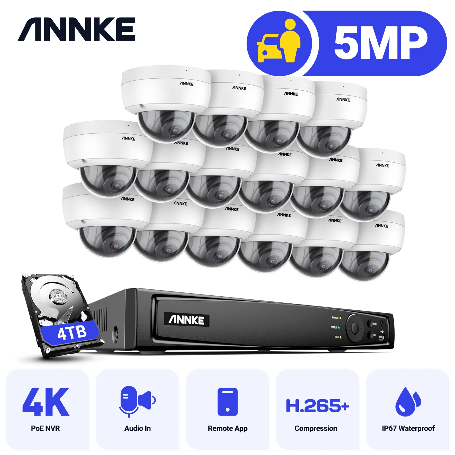 

ANNKE 5MP FHD POE Video Surveillance System 16CH H.265+ 8MP NVR Recorder 5MP Security Cameras Audio Recording 5MP PoE Ip camera