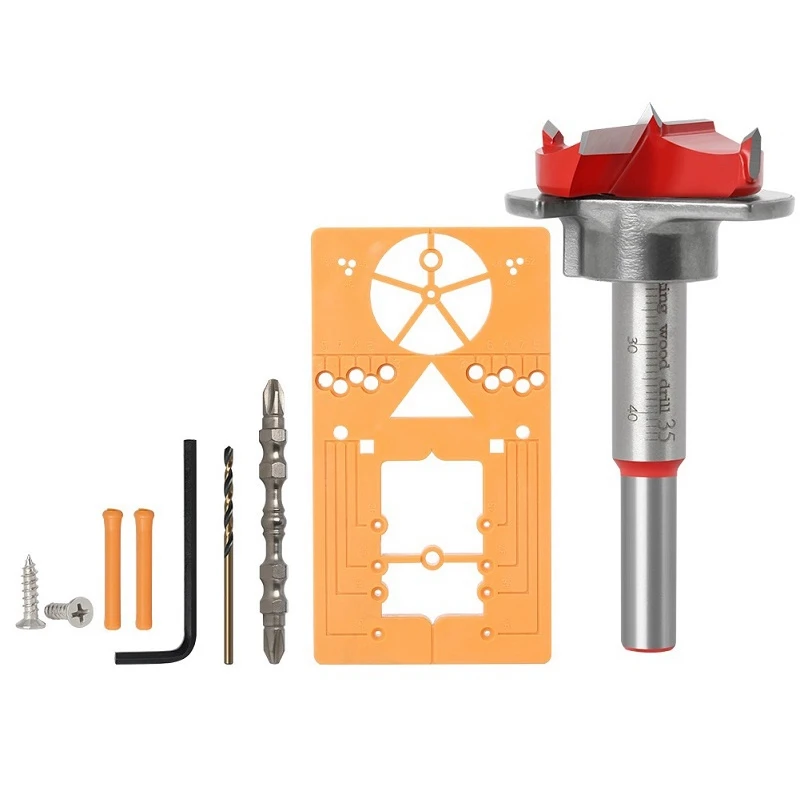 

AT14 Drilling Guide Locator Kit 35Mm Adjustable Hinge Hole Hinge Drilling Jig Drill Bits Woodworking Door Hole Opener