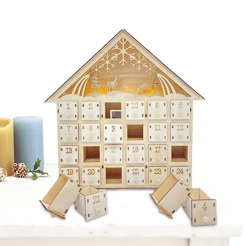 

Календарь с деревянным корпусом и светодиодный светильник кой, календарь с обратным отсчетом для рождества, календарь для прихожей, 24 ящика