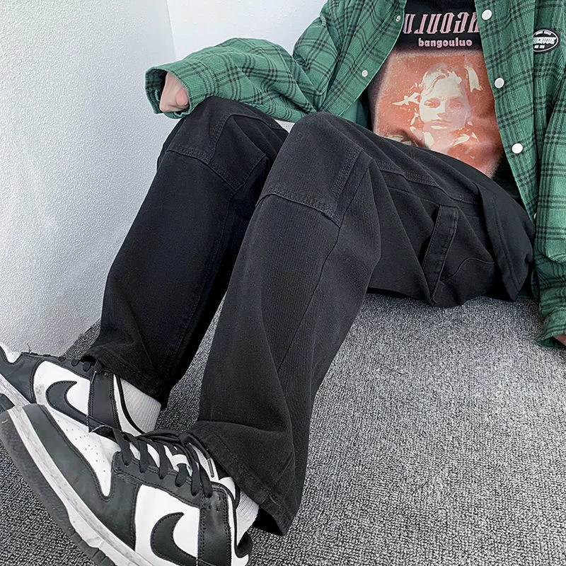 Blue Black Jeans Men Fashion Casual Cargo Baggy Jeans Men Streetwear Loose Hip Hop Straight Denim Pants Mens Trousers M-2XL