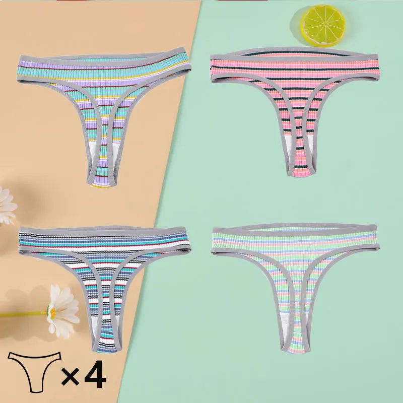 

4 шт./комплект, женские хлопковые трусики-стринги
