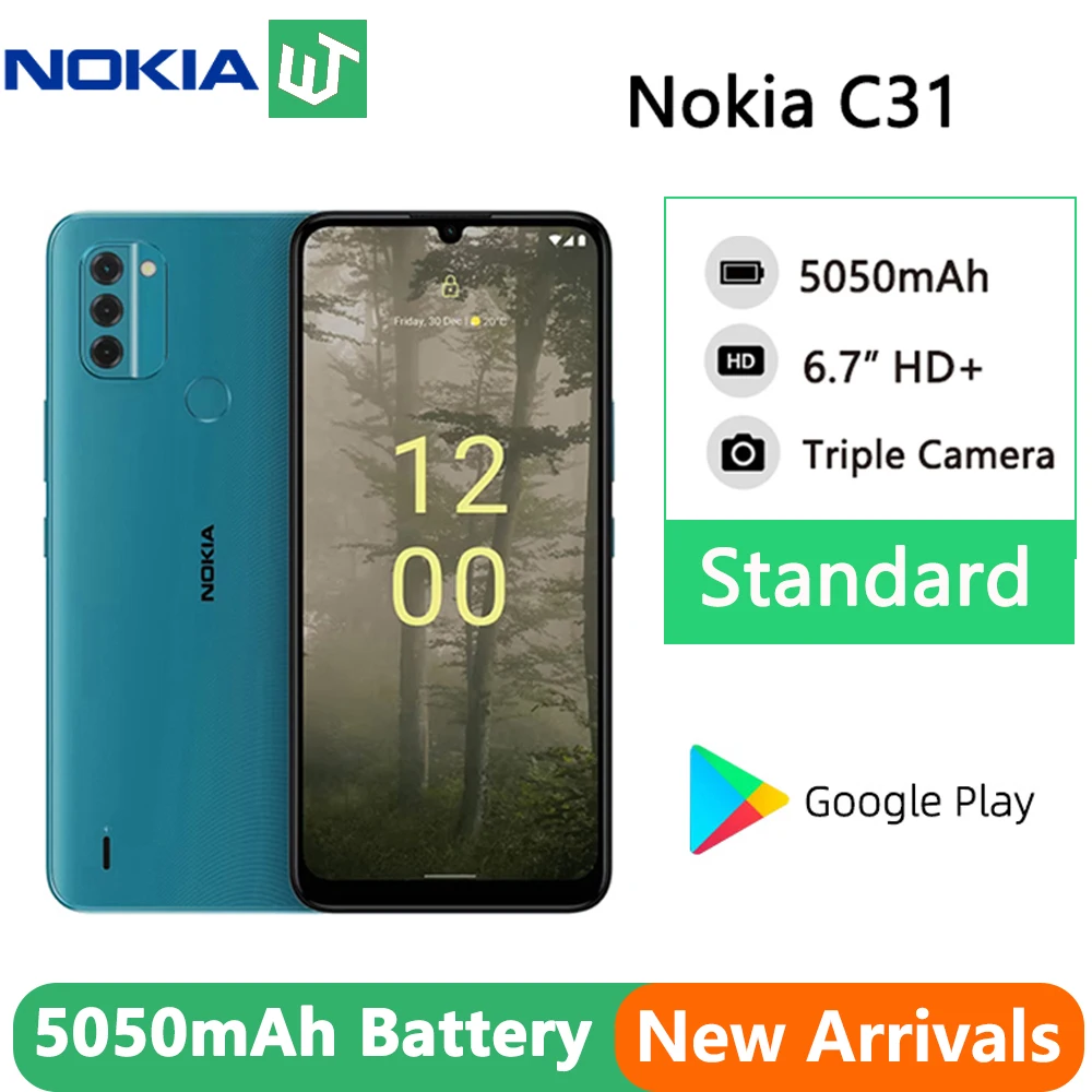 Nokia C31 4GB 128GB 4G Smartphone 6.74 inch HD+ Display 5050mAh Battery IP52 13MP Triple Camera  2.5D Toughened Glass 2 SIM Card