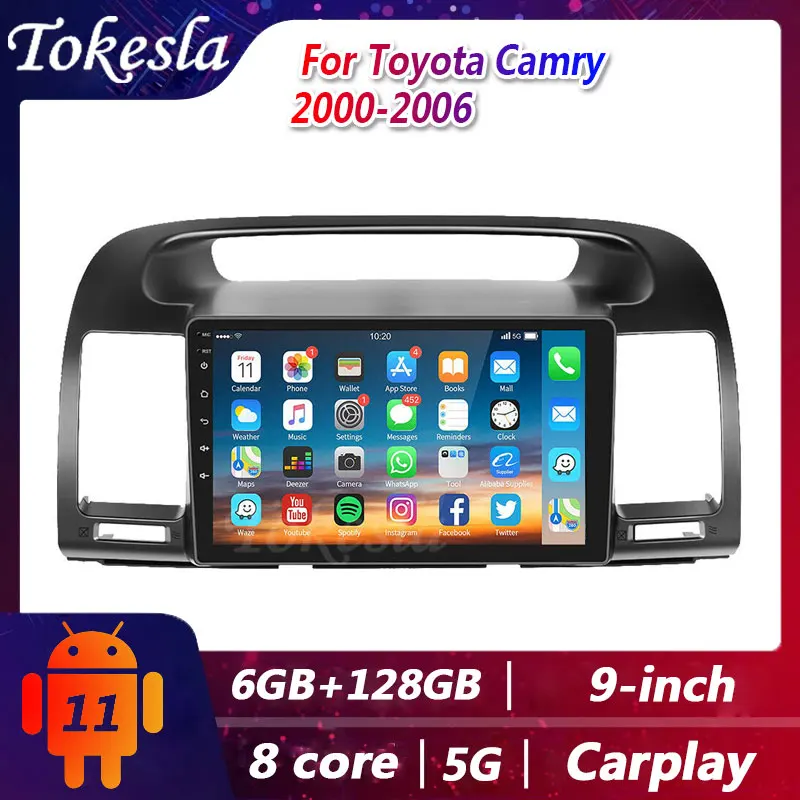 

Автомобильный радиоприемник Tokesla для Toyota Camry 2006, Android, автомобильный стереоприемник с сенсорным экраном, автомобильный центральный мультимедийный видеоплеер