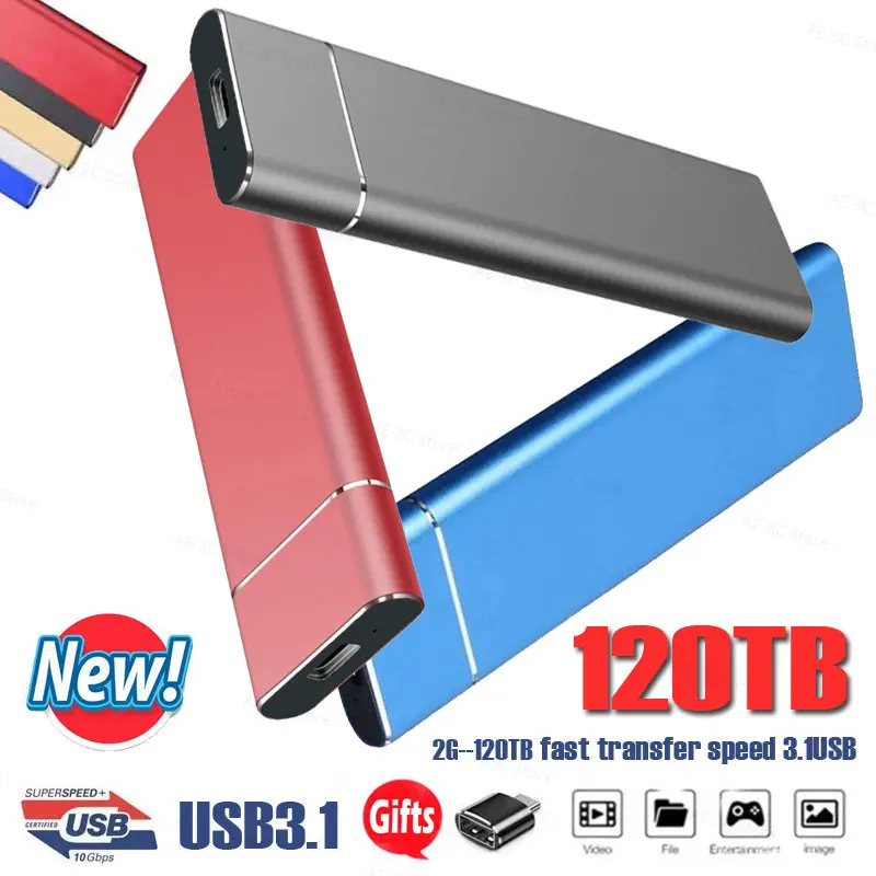 

High-Speed 1TB 2TB 4TB 8TB 16TB SSD Portable External Solid State Hard Drive USB3.1 Interface Mobile Hard Drive for Laptop Mac