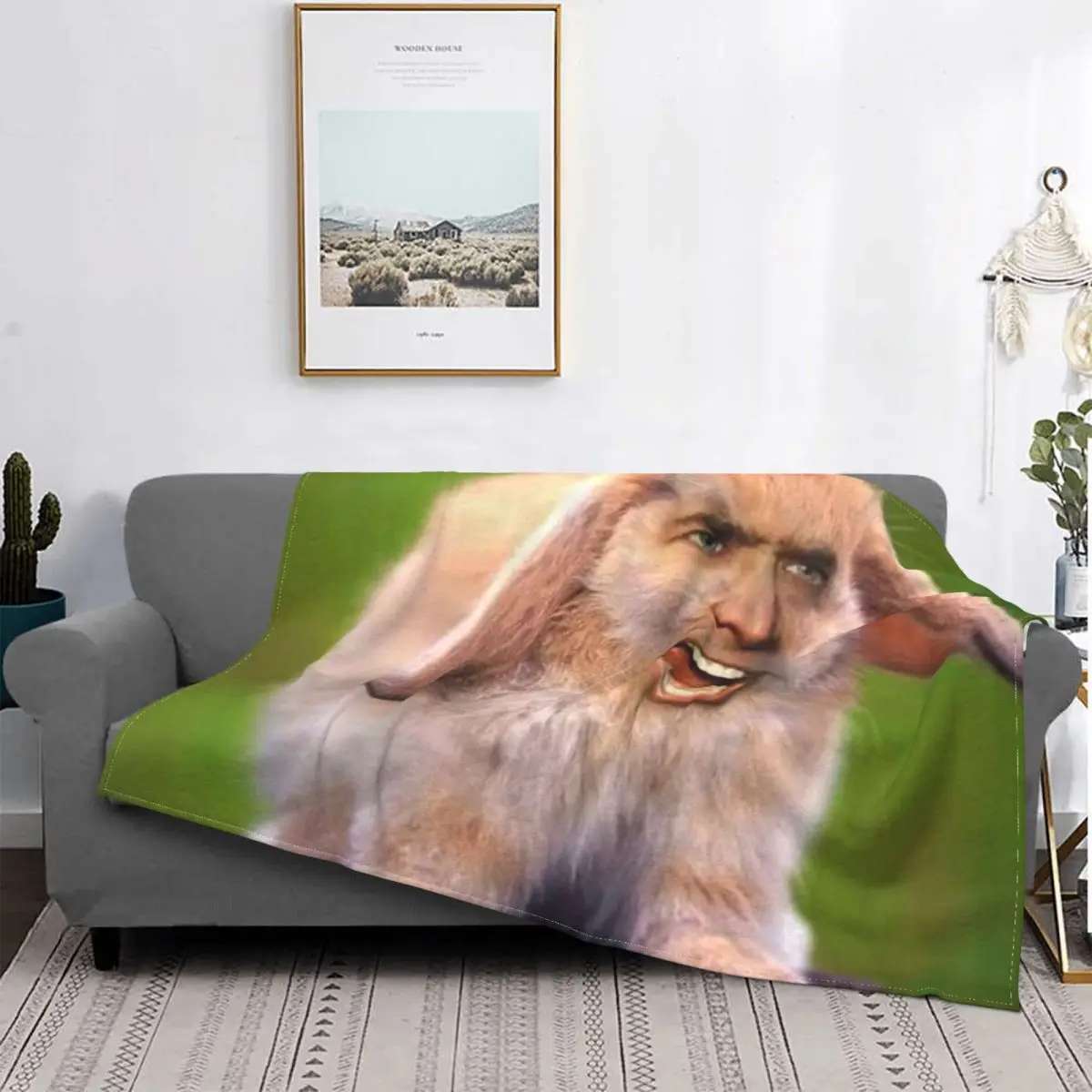 

Ultra-Soft Fleece Nicolas Cage Rabbit Bunny Plaid Throw Blanket Warm Flannel Funny Meme Blankets for Bedding Office Couch Quilt