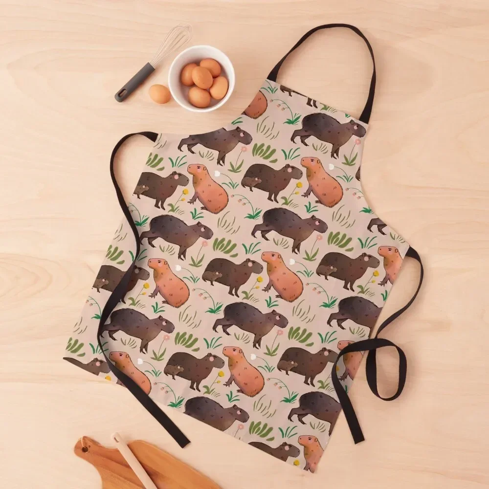 Капибара-милый зеленый и коричневый фартук с рисунком животных рождественский