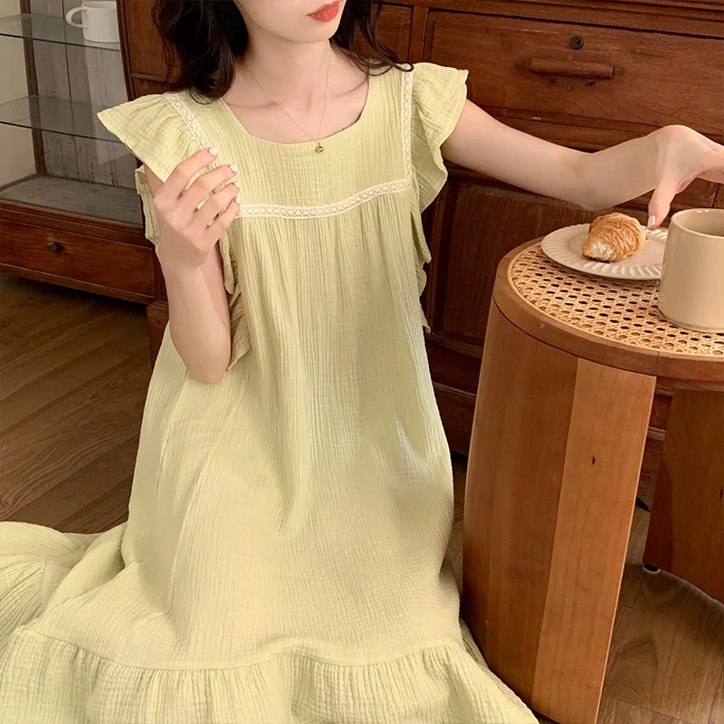 Young Women New Summer Lace Dress Super Polyester Thin Sleepwear Sweets Sling One-Piece Skirt Courtly Style Long Length Costume