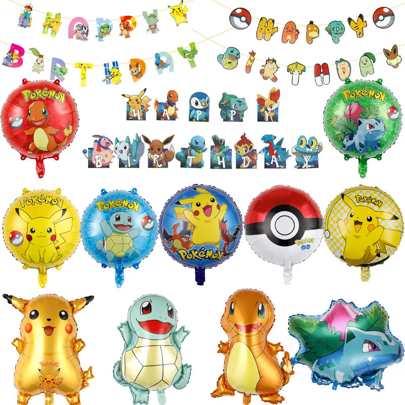 

Pokemon Birthday Party Decoration Balloon Flag Pulling Kawaii Pikachu Cartoon Cute Aluminum Foil Balloon Childrens Toy Gifts