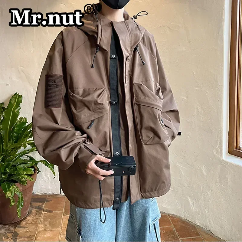 Мужская водонепроницаемая куртка с капюшоном и молнией на молнии черная/серая