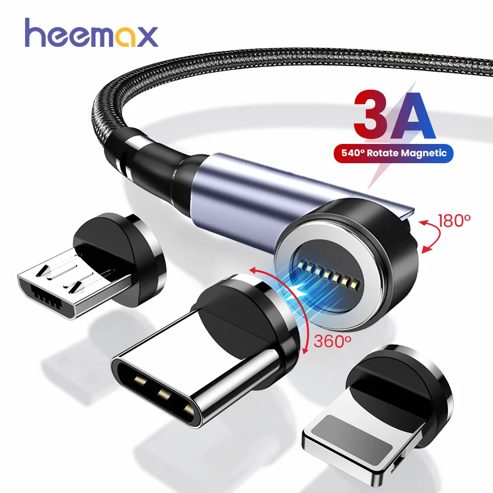 

3A Fast Charging Micro USB Type C Cable 540 Rotate Magnetic Cable For Xiaomi iPhone OPPO Magnetic Charger Phone Data USB Cord
