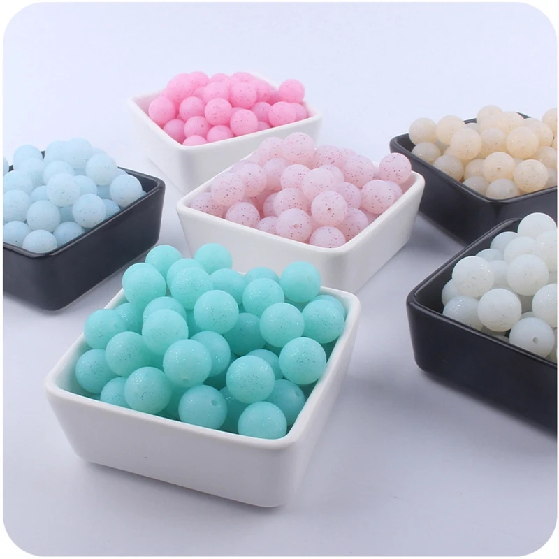 

5 Pcs 12mm 15mm Baby Teether Food Grade Crystal Print Silicone Round Beads Soother Molar Teething Nursing Toy Pacifier for Baby
