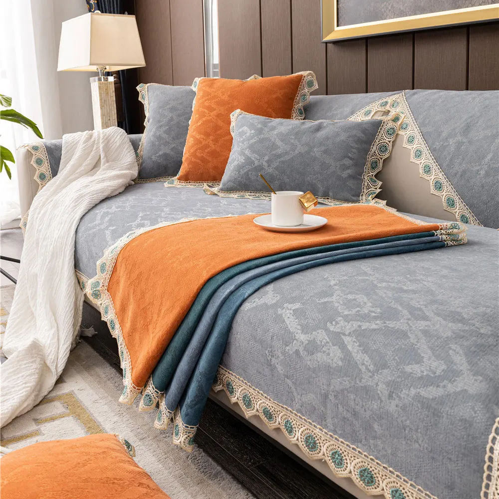 

Синельный кружевной чехол для дивана, чехол для гостиной на 3 места, нескользящий чехол для дивана, декоративный чехол для кресла, защита меб...