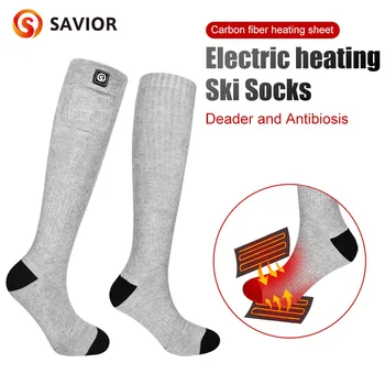Savior Heat Winter Sports Skiing Rechargeable Electric Heated Ski Socks 7.4V 2200mAh Battery Thermal Sock For Camping Riding Men 1