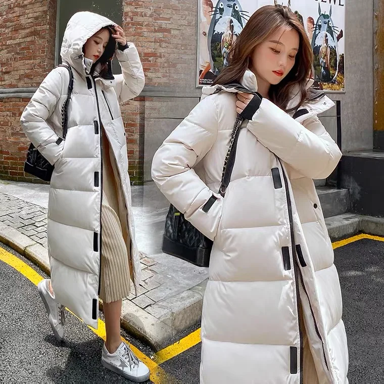 2023 autumn and winter women's Korean style mid-length down padded jacket over the knee loose padded jacket