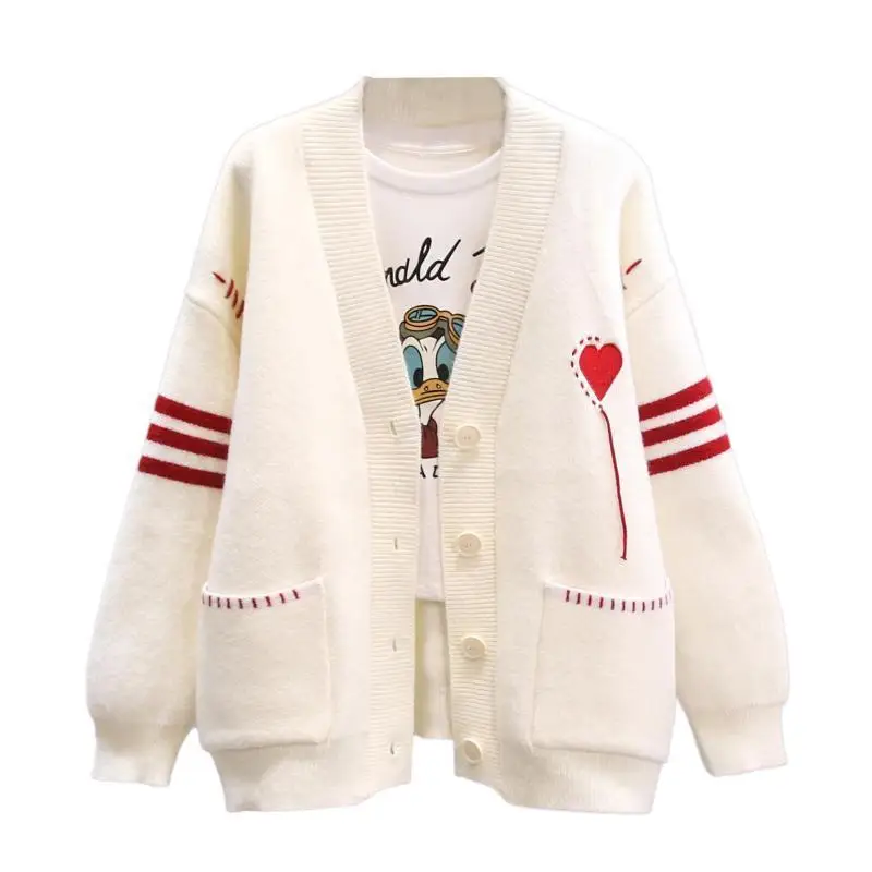 Женский свободный вязаный кардиган повседневный белый свитер с длинным рукавом