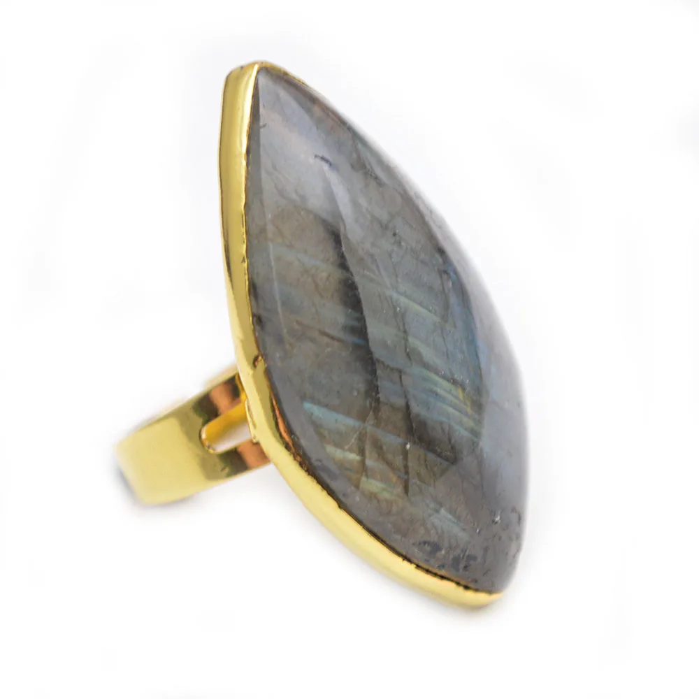 

5pc Shiny Natural Labradorite Cabochon Rings Circle Adjustable Fashion Woman Man Jewelry Gift