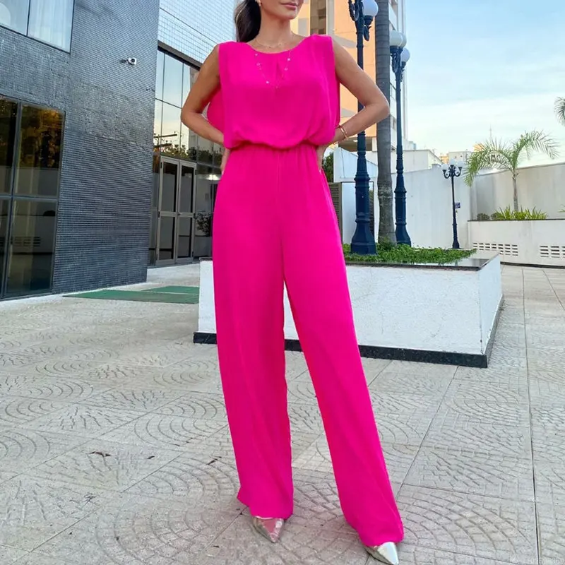 

Casual Fashion Women Straight Pant Playsuit Commute Lady Elegant Jumpsuit Sexy Sleeveless Ruched Backless Party Romper Overalls