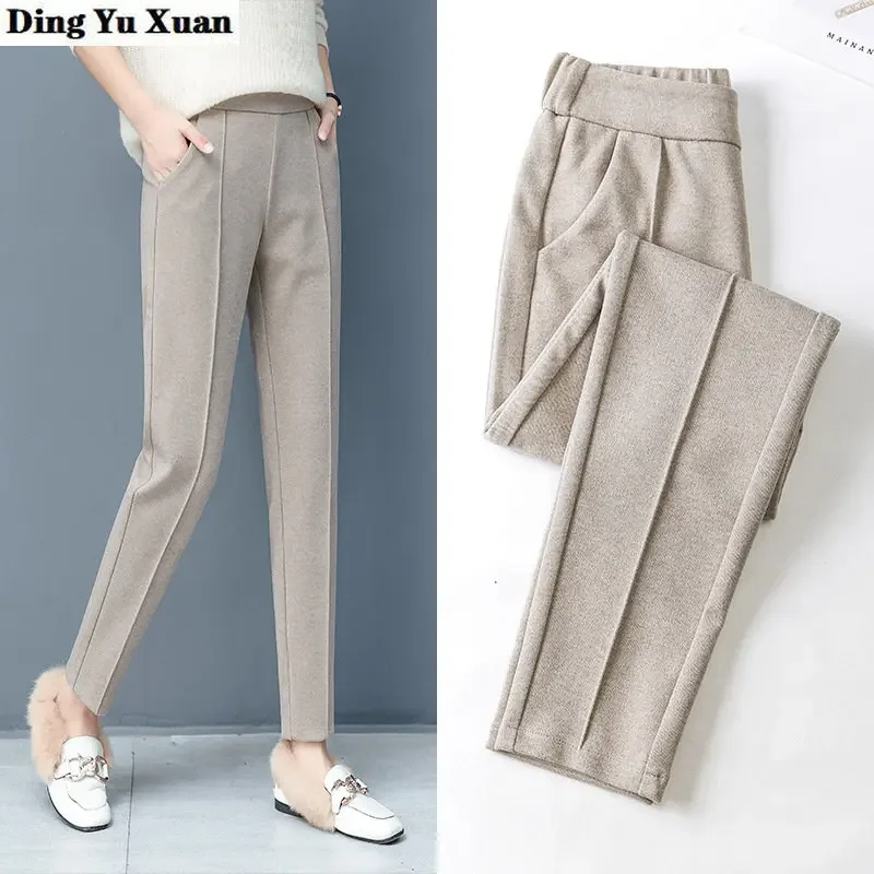 

Korean Casual High Waist Wool Harem Pants Women 2023 New Spring Autumn Office Lady Straight Pencil Suit Trousers Black Khaki
