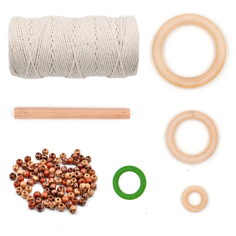 

Cotton Macrame Cord Rope Wood Ring Beads Set Cotton String Handmade DIY Sewing Jewelry Making Wedding Crafts Home Decoration