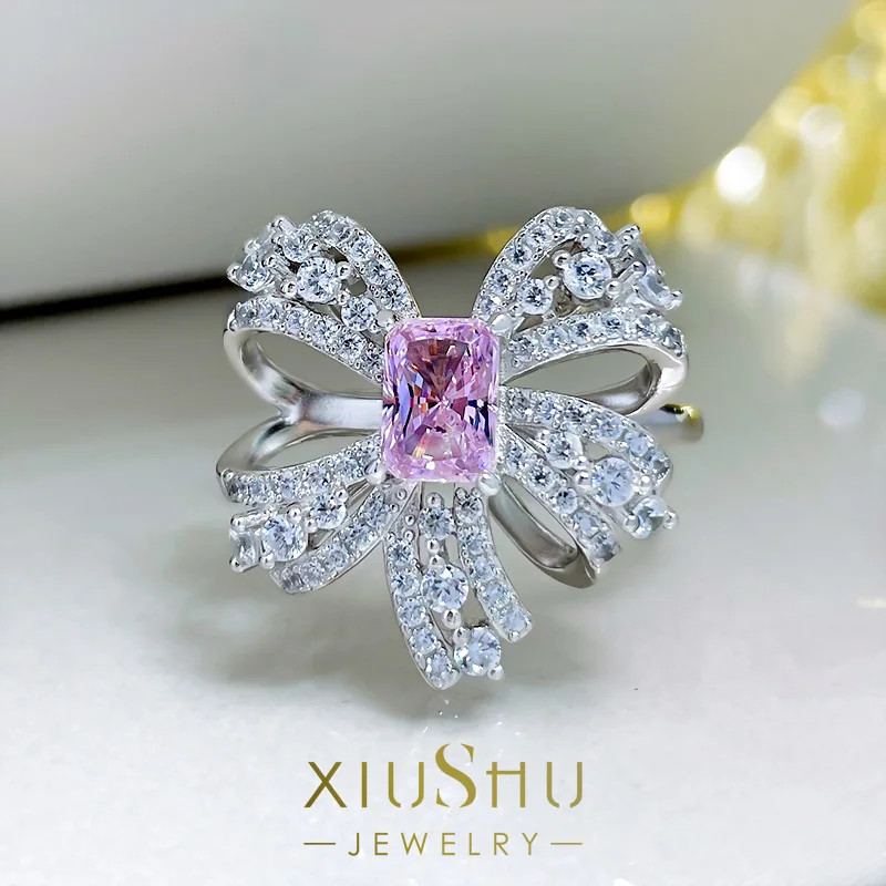 

Super Fairy Sweet Cherry Blossom Pink Diamond High Carbon Diamond Ring Butterfly Luxury Premium 925 Sterling Silver 3ex Ice Flow