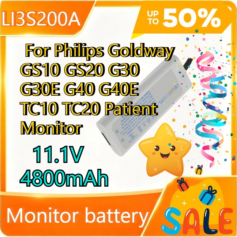 Фото Сменная литиевая батарея LI3S200A 11.1V 4800mAh для мониторов пациента Philips Goldway GS10 GS20 G30 G30E G40 G40E TC10 TC20 №1