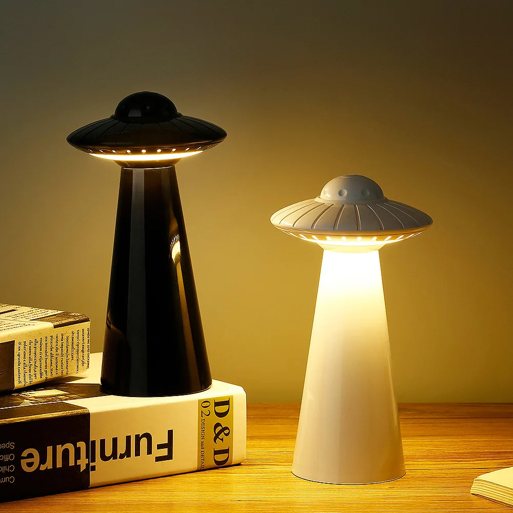 

UFO Flying Saucer Night Light Charging Dimmable Reading Table Lamp Creative Bedroom Stepless Shifting Atmosphere Night Light