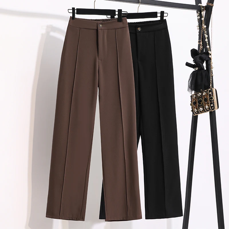 

Large women's straight long pants 2022 spring new fat sister wide leg pants split vertical straight loose suit floor pants