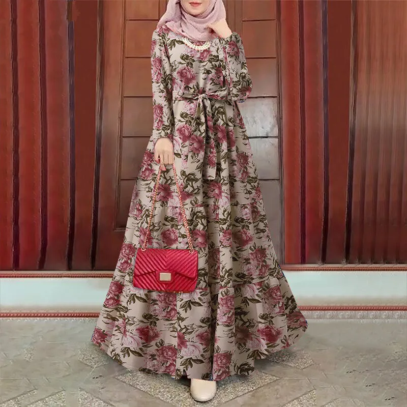 Dubai Abaya Muslim Fashion Hijab Dress Kaftan Islam Clothing Turkey Dresses For Women African Designer Vintage Floral Printed