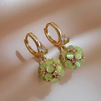 sweet green opal dangle earring for women 14k gold plated shiny cz circle hoop earrings 2022 new korean fashion girl jewelry