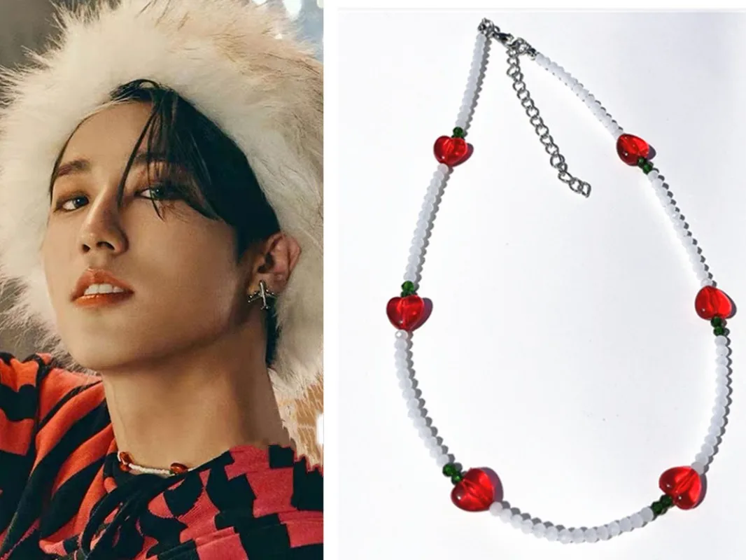 

2022 Korean Wave New Stray Kids Han Ji Song Same Red Love Necklace Rice Beads Fashion Accessories INS Fashion Women's Jewelry